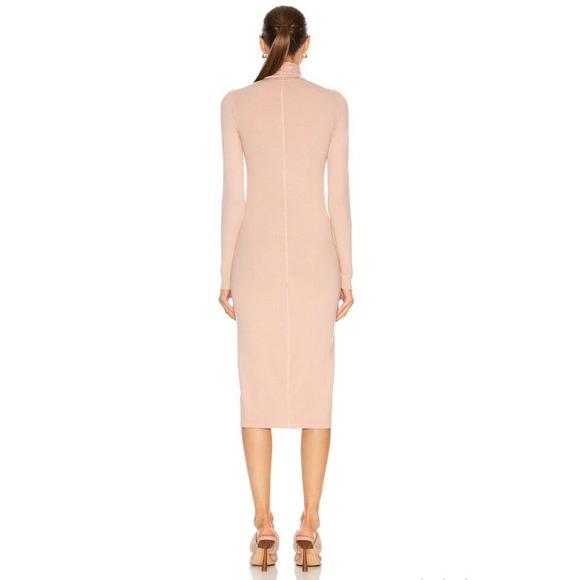 ENZA COSTA Compact Silk Rib Dress Women Medium Green Long Sleeve Turtleneck Midi - Picture 6 of 14